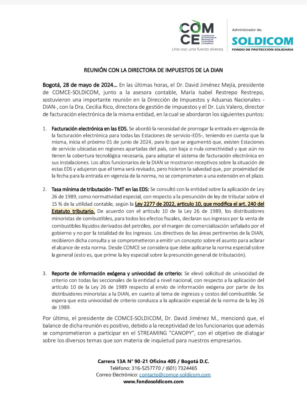 COM. COMCE SOLDICOM DIR. DIAN 28 MAY 2024