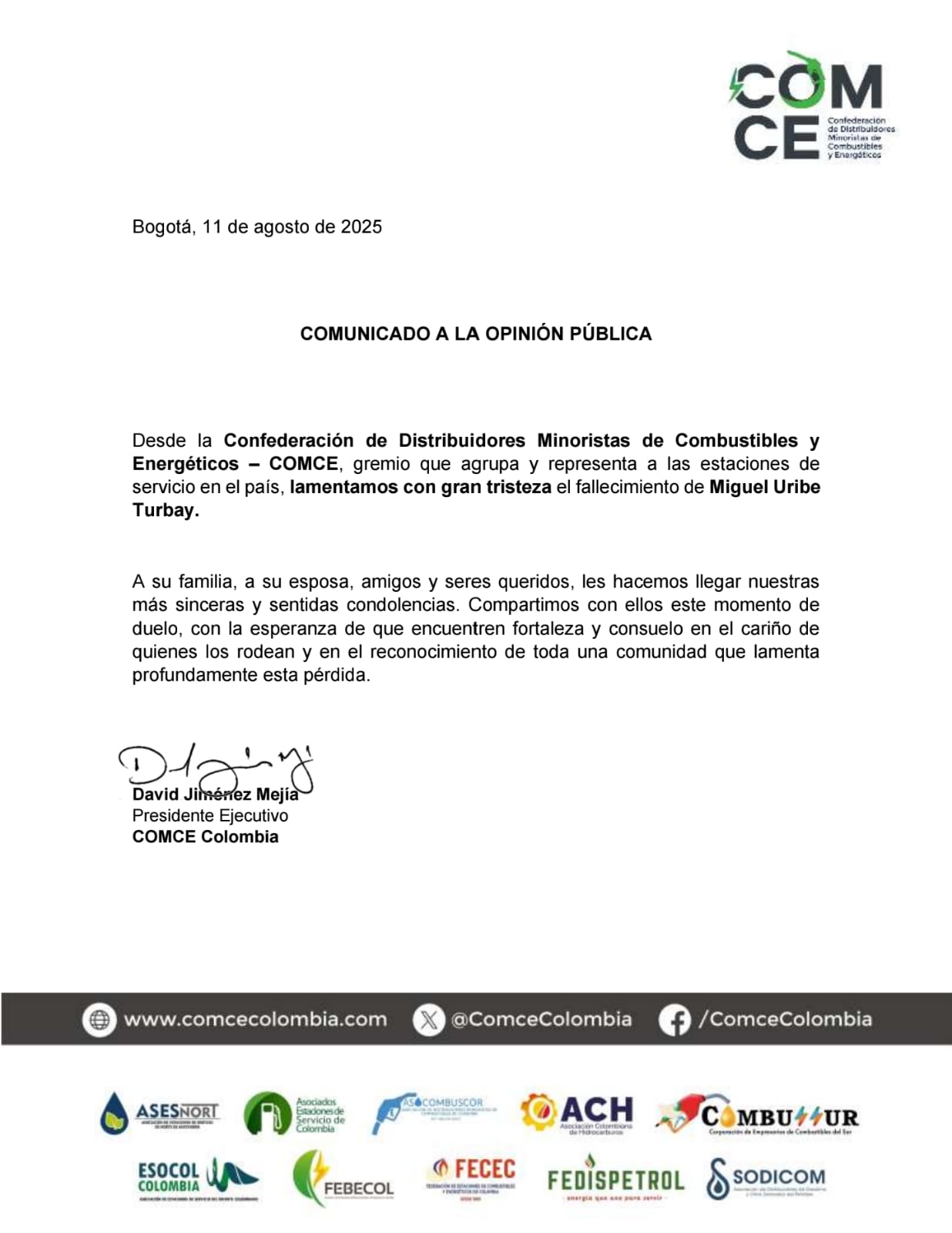 Comunicado de Prensa Opinión Pública Miguel Uribe