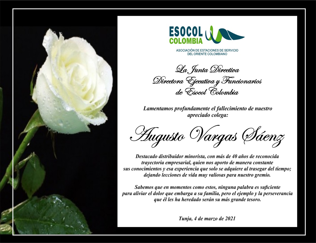 Fallecimiento Augusto Vargas Saenz