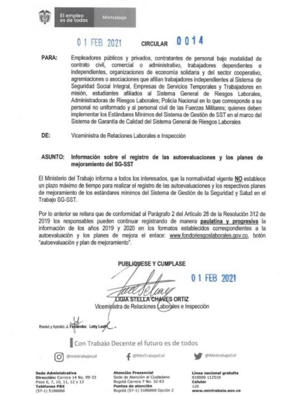 circular 0014 mintrabajo ene